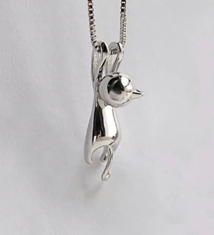 Silver Yoga Cat Necklace